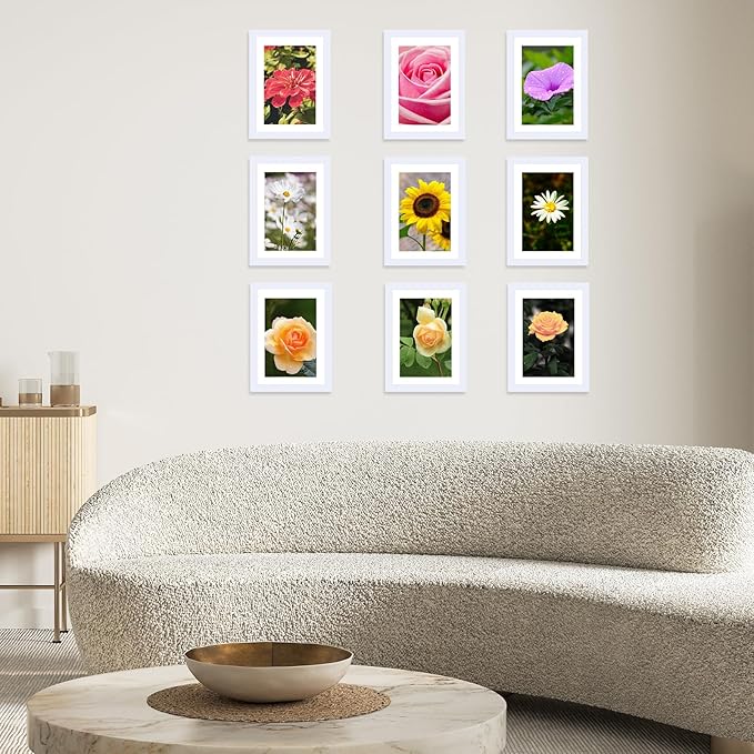 JCJMY 10 Packs 5x7 Picture Frame Bulk, Display 4x6 with Mat or 5x7 Without Mat, White Gallery Frame Set, 5 by 7 Frames Bulk Set of 10, Collage Wall Decor Photo Frame Set for Wall and Tabletop, White