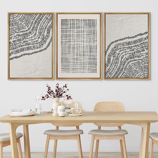 SIGNLEADER Framed Canvas Print Wall Art Set Minimalist Black and White Geometric Abstract Pattern and Line Illustrations Boho Decorative for Living Room, Bedroom, Office - 24"x36"x3 NATURAL