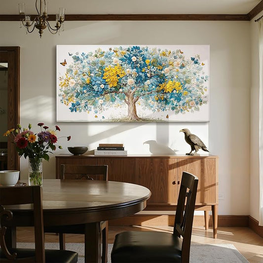 imjiayu Tree of Life Wall Art, Oversized Wall Art, Family Tree Wall Decor, Nature Butterfly Flower Plant Painting Prints, Modern Extra Large Pictures for Living Room Dining Room Office Hotel 29"x57"