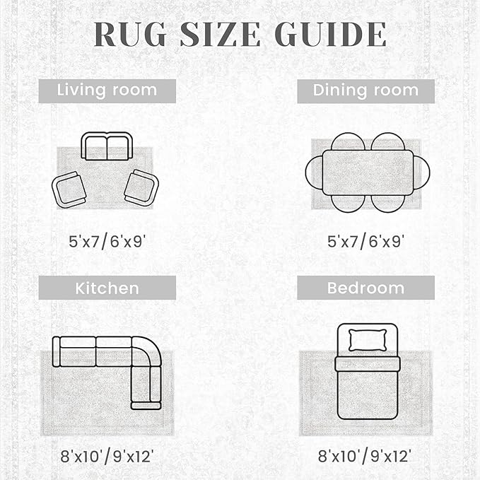 8x10 Area Rugs for Living Room: Washable Large Vintage Floral Rug Low Pile Non-Slip Boho Carpet for Bedroom Home Office Dining Room (Floral Grey, 8'x10')