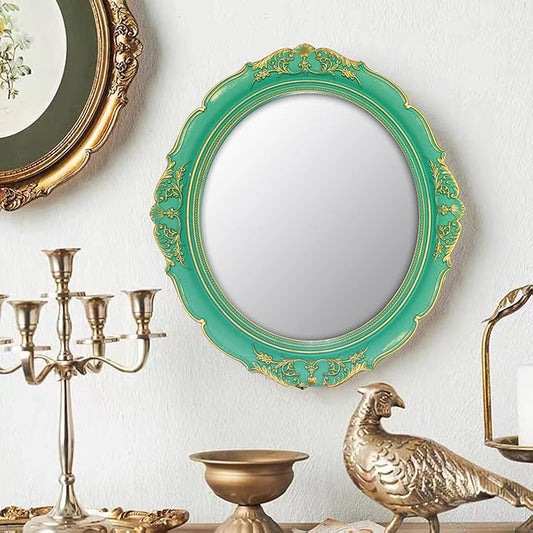 YCHMIR Vintage Decorative Wall Mirror 14.8 x 13.1 Inch Oval Mirror (Green)