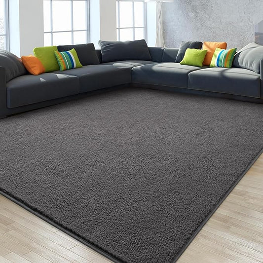 Gifeas Large Ultra Soft Modern Area Rugs for Living Room Bedroom, 7x10 Feet Dark Grey Thickened Memory Foam Indoor Solid Minimalist Carpets, Non-Slip Comfy Rug for Boys Girls Nursery Room Home Decor