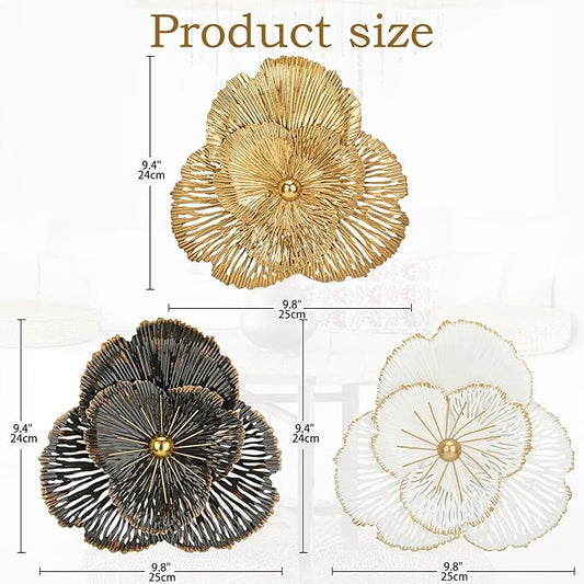 DILATATA 3 Pcs Metal Flower Wall Art Set 10 Inch Rustic Modern Floral Sculpture 3D Metal Flower Wall Hanging Accent for Indoor Living Room Bedroom Kitchen Bathroom Garden Patio Decor - Mixcolor