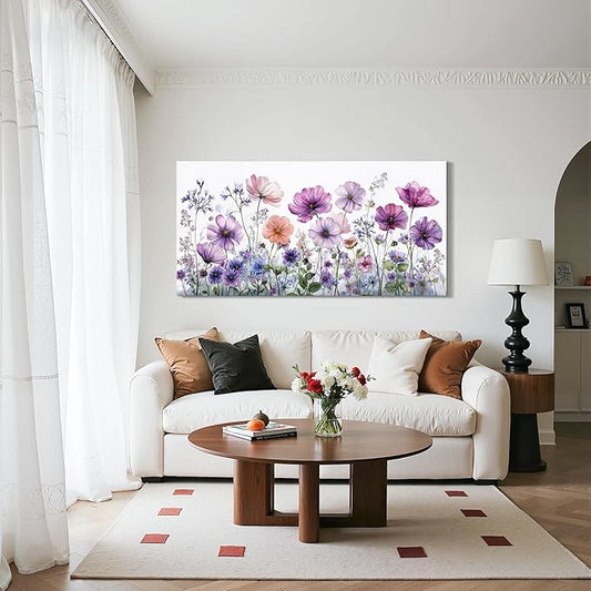 SERIMINO Floral Wall Art, Large Wall Decor, Flower Wall Art, Colorful Wildflowers Decoration Prints, Rustic Aesthetic Painting, Nature Pictures for Living Room Bedroom Dining Room Farmhouse 24"x48"