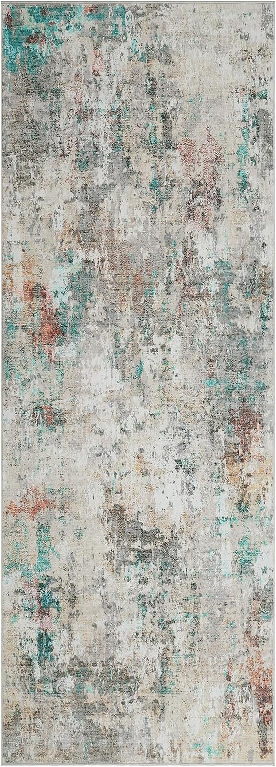 ROYHOME Modern Abstract 2x10 Runner Rug Washable Non Slip Stain Resistant Rug for Hallway Kitchen Bedroom Non Shedding Low Pile Indoor Floor Cover,Colorful