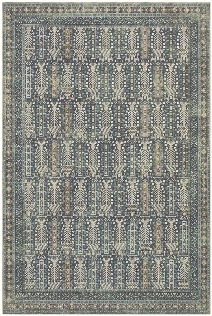 Rugxara 8x10 Washable Area Rugs for Living Room&Bedroom - Floral Boho Vintage Rug,Soft & Non-Slip,Low Pile Wool Carpet for Indoor Dining Room,Girls Room,Nursery Room and Kids Room(Ivory Blue)