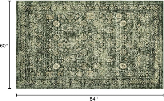 Morebes 5 x 7 Area Rugs Washable Rug Boho Soft Living Room Rugs, Non-Slip Non-Shedding Distressed Large Vintage Rug for Bedroom Farmhouse Dining Room Indoor Playroom,Grayish Green