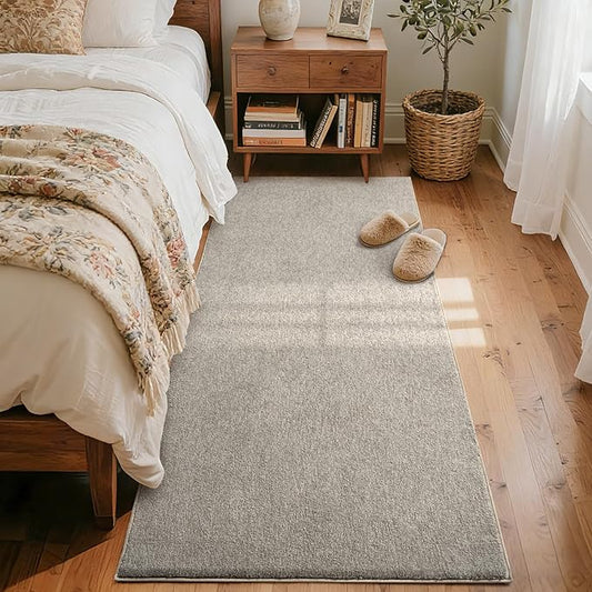 FinRèc 2x8 Washable Runner Rugs for Kitchen Hallway Bedroom, Low Pile Thin Rug Solid Color, Non-Slip Carpet Indoor for Home Decor (Greige/White)
