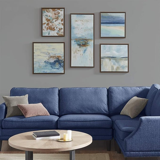 Madison Park Wall Art Living Room Décor - Galary Canvas Home Accent Modern Dining Bathroom Decoration, Ready to Hang Painting for Bedroom, Multi-Sizes, Blue Horizon 5 Piece