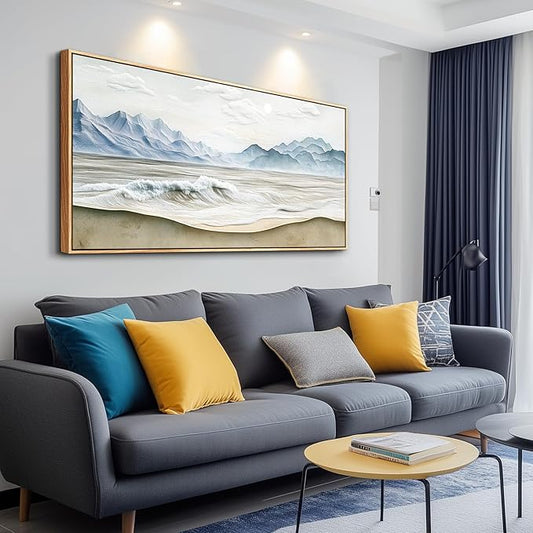 Wapluam Beach Pictures Wall Art,Large Canavs Wall Art,Ocean Wall Decor Living Room,Farmhouse Landscape Painting,Mountain Wall Art,Above Bed Wall Art,Framed Sea Waves Artwork for Bedroom Bathroom 20x40