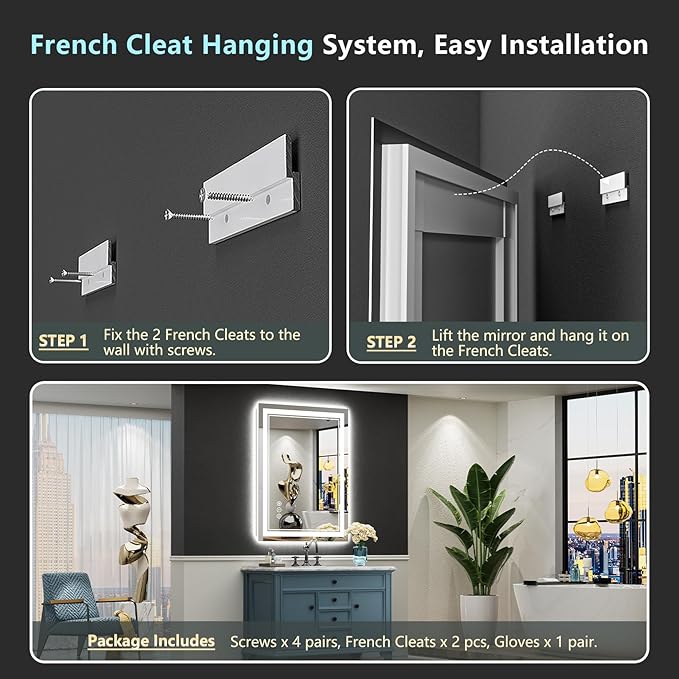 20x28 LED Bathroom Mirror with Lights, Backlit and Front Lit Anti-Fog Lighted Vanity Mirrors for Bathroom Wall, Dimmable, 3-Color Light, Memory, Shatter-Proof, HD Tempered Glass, CRIļ¼90