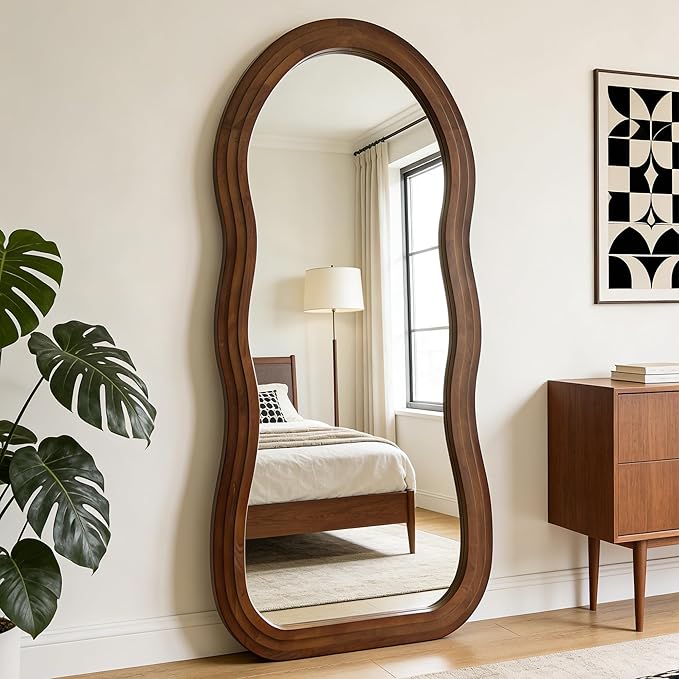 Wavy Full Length Mirror, 67"x31.5" Large Irregular Aesthetic Mirrors with Triple Layer Solid Wood Frame, Premium Organic Floor Mirror for Living Room Entryway Hallway, Leaning/Hanging