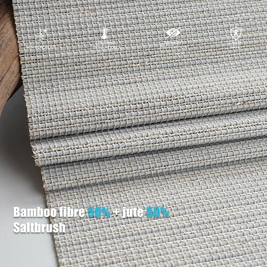 Motorized Bamboo Roman Blinds with Remote, Woven Roman Shades Compatible with Alexa Google Home, Automatic Bamboo Blind for Indoor Windows CustomSize(Saltbrush)