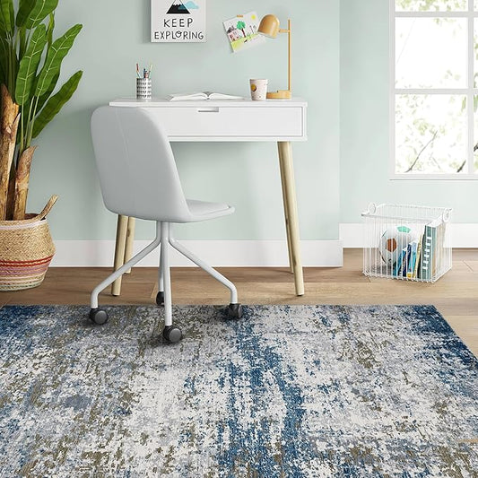 ROYHOME Modern Abstract 2x3 Area Rug Non Slip Non Shedding Low Pile Stain Resistant Rug for Entryway Kitchen Bedroom,Navy