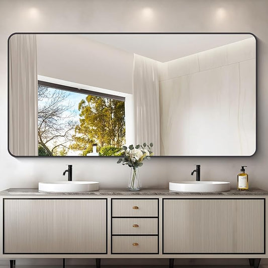 DESBING 72" x 36"Bathroom Mirror, Matte Black Wall Mirror with Metal Frame, Decorative Rectangular Vanity Mirror for Bedroom Bathroom Living Room Entryway (Horizontal/Vertical)