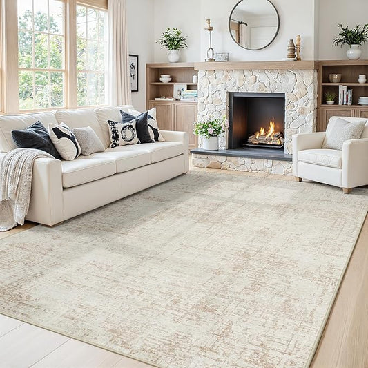 5x7 Area Rugs for Living Room Washable Rug: Anti-Skid Abstract Modern Living Room Rug Soft Thin Carpets Indoor Floor Non-Shedding Carpet for Bedroom Dining Farmhouse Nursery Beige White