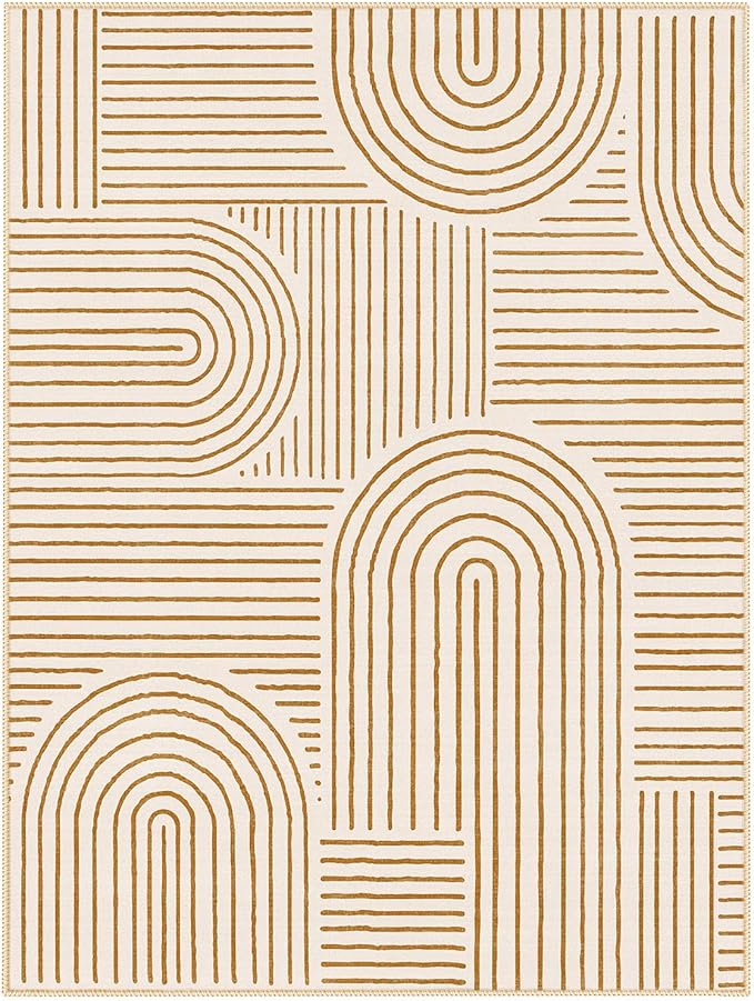 Lahome Abstract Area Rugs 9x12 Living Room, Soft Washable 9x12 Area Rug for Bedroom, Ultra-Thin Non-Slip Modern Non-Shedding Accent Carpet for Dining Room Office Darrell, Orange