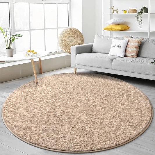 Gifeas Ultra Soft Round Area Rugs for Living Room Bedroom, 4x4 Feet Beige Thickened Memory Foam Modern Indoor Circle Carpets, Non-Slip Comfy Circular Rug for Boys Girls Nursery Room Home Decor
