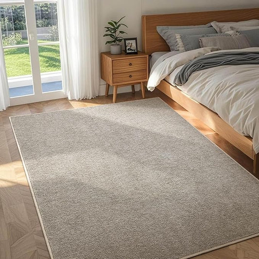 FinRèc 4x6 Washable Area Rugs for Bedroom Living Room, Low Pile Thin Rug Solid Color, Non-Slip Carpet Indoor for Home Decor (Greige/White)
