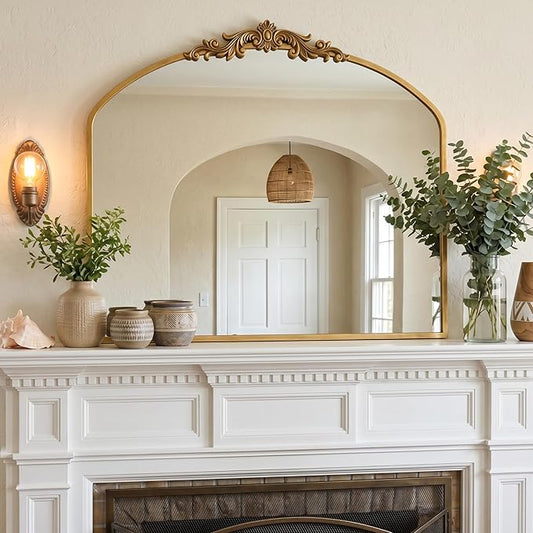 PERFNIQUE Vintage Mirror, 36" X 30" Arched Antique Baroque Mirror, Gold Traditional Wall Decor, Ornate Decor Anthro Look Alike Decor for Bathroom Living Room Fireplace Entryway Hallway