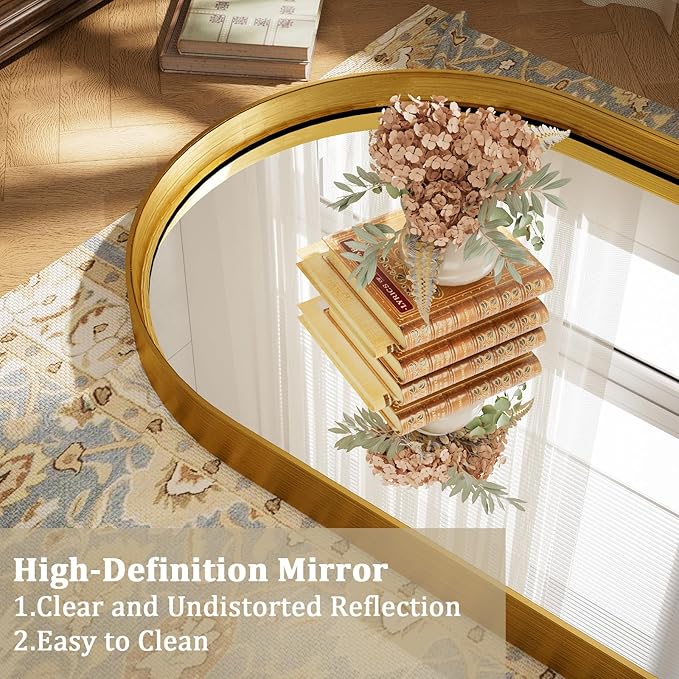 Arched Bathroom Mirror - 38x26 Inch Gold Bathroom Mirror for Wall - Aluminum Alloy Framed Mirror - Arched Top Bathroom Vanity Mirror for Living Room, Bedroom, Mantel, Entryway, and Hallways