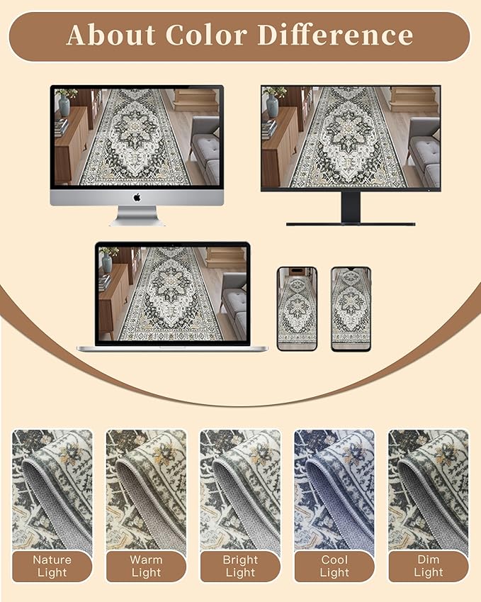 Madane Runner Rug 2x8, Washable Hallway Runner Rugs, Non-Slip Low-Pile Soft Kitchen Rug Runner Laundry Room Rug, Vintage Throw Entry Foyer Mat for Entrance Living Room (Black, 2 x 8)