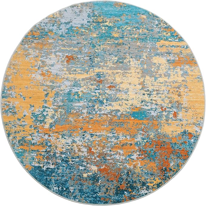ROYHOME Modern Abstract 6x6 Round Area Rug Non Slip Non Shedding Rug Low Pile Stain Resistant for Bedroom Living Room Office Dining Room,Multi Color