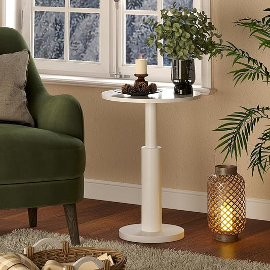 LAATOOREE Round Side Table, Accent Drink Coffee Table, 15" Pedestal End Table, Spacious Top, Thick Solid Wood Legs, for Small Spaces, Living Room, Sofa Couch, Bedroom (White)