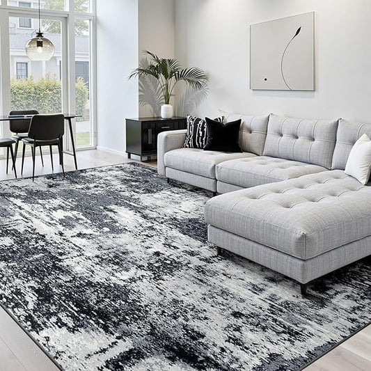 RELEANY Washable Area Rugs 6'x8' Non-Slip Modern Abstract Soft for Living Room Entryway Bedroom Nursery, Print Pattern, Black Navy Blue Gray
