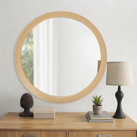 CULER Round Mirrors 36 Inch,Natural Vanity Wall Rustic Natural Mirror, Circle Tempered Glass Mirror for Bathroom Bedroom Living Room or Entryway