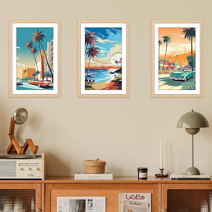 FIXSMITH 11x17 Picture Frame Natural Set of 2, Photo Frame with HD Plexiglass, Display Pictures 9x15 with Mat or 11x17 Without Mat, Natural Picture Frames Collage Wall Decor, Gallary Wall Frame