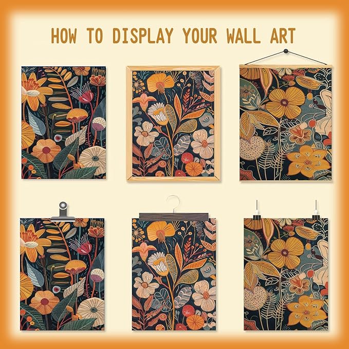 TBKHUDBI Burnt Orange Floral Canvas Wall Art,Mid Century Modern Wall Decor,Boho Terracotta Flower Picture Prints Poster Painting Artwork Set Of 3 For Living Room Bedroom Office 16x24 Unframed
