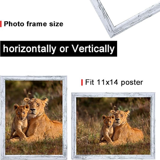 11x14 Picture frame set of 3,Woode frames Rustic White Wall Mounting Horizontally or Vertically, 11 x 14 Wall Gallery Poster Photo Frame with Shatter Resistant Plexiglass,best gift