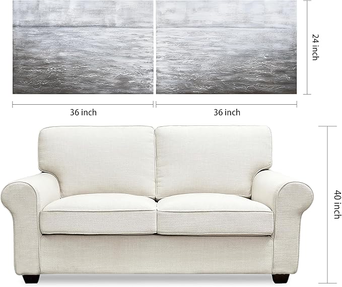 Empire Art Direct Abstract Wall Art Textured Hand Painted Canvas by Martin Edwards, Diptych, 24" x 36" each, Silver Light