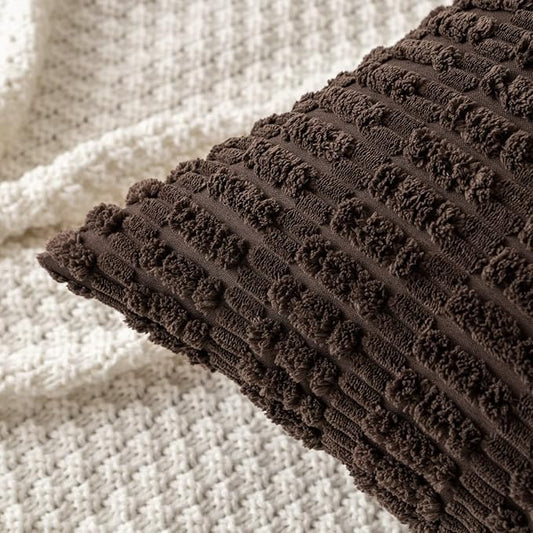 MIULEE Pack of 2 Corduroy Decorative Lumbar Throw Pillow Covers 20x12 Inch Soft Boho Striped Pillow Covers Modern Farmhouse Home Decor for Sofa Living Room Couch Bed Dark Brown