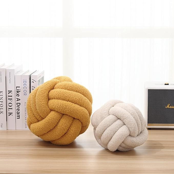 Petrella Knot Pillow Ball Round Throw Pillows Home Decor Cushion Decorative Aesthetic Throw Pillows,Lambswool Beige 11inch
