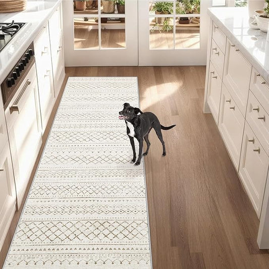 Runner Rug 2x7 Boho Geometric Area Rugs: Washable Kitchen Entryway Rug, Soft Non Slip Moroccan Long Hallway Rugs for Bedroom Bathroom Laundry Entryway Staircase Foyer(Brown,2X7)