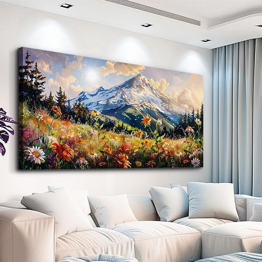 FUHAIHUA Canvas Wall Art For Living Room Framed Wall Decor For Bedroom Modern Office Wall Decoration Mountain Flower Landscape Paintings Farmhouse Pictures Artwork Aesthetic Home Decor 20x40 In
