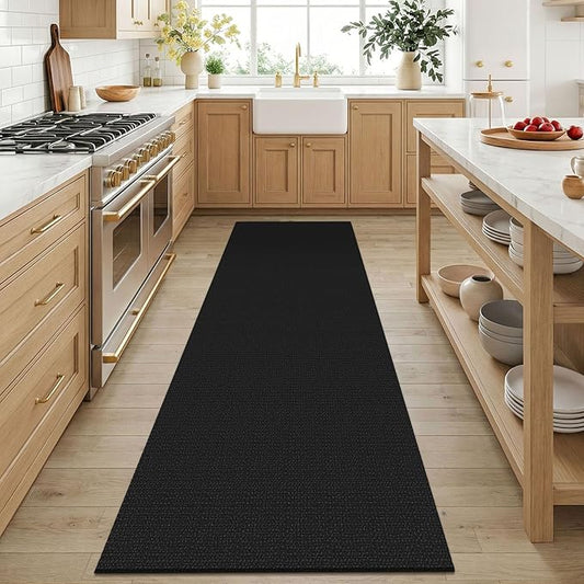 KOZYFLY Black 3x6 Washable Runner Rug, Non Slip Wide Runners for Hallway, Woven Large Entryway Runners, Braided Floor Carpet Runner for Entry, Kitchen, Bedside, Hall, Black/Dark Grey