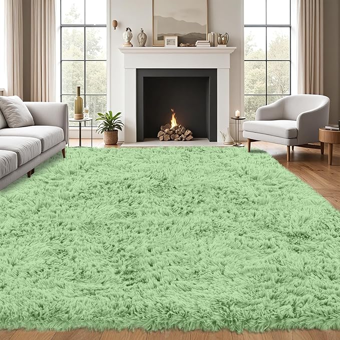 8x10 Area Rug for Living Room:Ultra Soft Fluffy Shag Light Green Rugs,Large Fuzzy Plush Indoor Non Slip Carpet Washable Rug for Bedroom Kids Nursery Office Dorm Modern Decor(Light Green 8'x10')