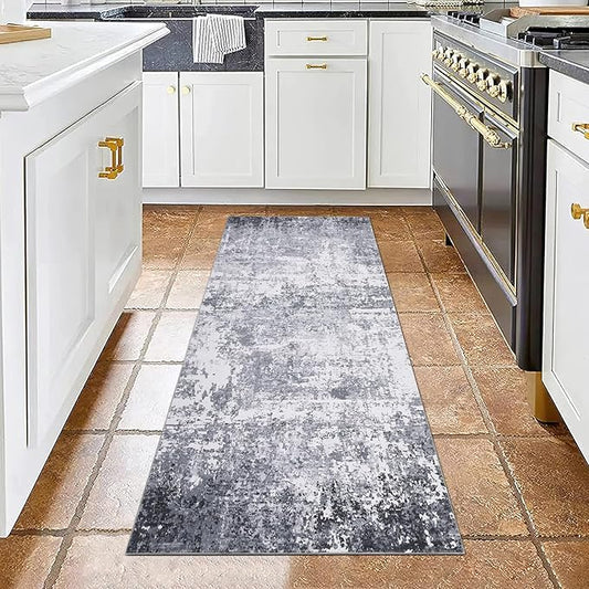 ROYHOME Modern Abstract Runner Rug 2x5 Washable Non Slip Stain Resistant Rug for Bedroom Living Room Non Shedding Low Pile Indoor Floor Cover,Light Grey