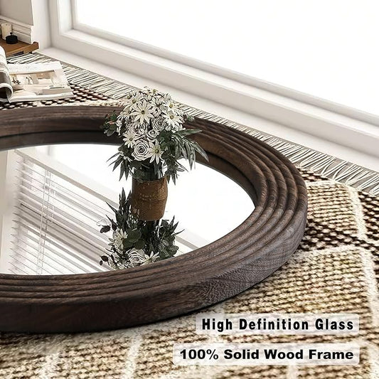 LOSOUR Round Mirror, Farmhouse Decor Solid Wood Frame Wall Circle Mirror, Decorative Mirrors for Bathroom Over Sink, Living Room, Entryway,Bedroom, Entryway, Hallway,Foyer (1, Coffee, 24" L x 24" W)