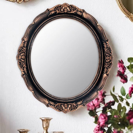 YCHMIR Vintage Decorative Wall Mirror 14.8 x 13.1 Inch Oval Mirror( Brown)