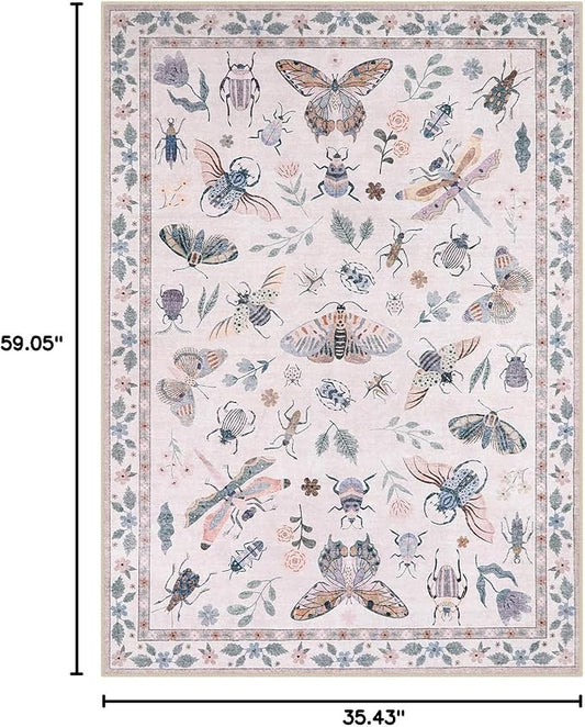Lahome Insect Washable Small Area Rug, 3x5 Area Rugs for Bedroom Living Room, Non-Slip Soft Accent Throw Carpet for Kitchen Office Entryway Bathroom Office Vionnet, Pink