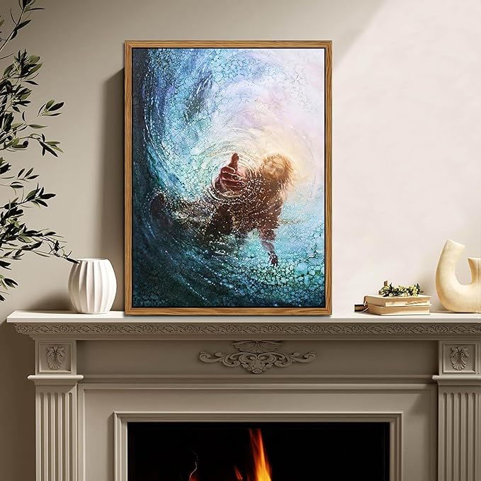 Floating Frame Jesus Christian Wall Art, Hand of God Canvas Paintings Posters Prints, Christ Religion Bible Jesus Salvation Wall Decor for Church Study Prayer Room Home Decoration 24x36 inch