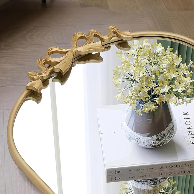 Besdomus Vintage Arched Gold Mirror: 24"x36" Large Gold Antique Bow Wall Mounted Mirror - Baroque Traditional Ornate for Entryway/Fireplace/Bathroom/Hallway - Wall Decor for Housewife