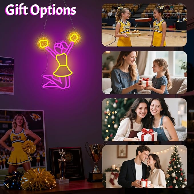OkiyiD Cheerleading Neon Sign, Dimmable LED Wall Art for Cheerleaders, Girls, Women, Ideal for Bedroom, Dance Studio, Club Decor with USB Power and Hanging Kit