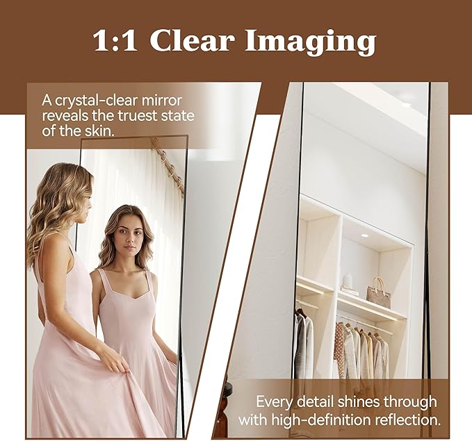 NARCISSUS 57x16 Mirror Door Hanging Full Length Body with Floor Stand or Wall Mounted Metal Aluminum Frame Tempered Glass Rectangle Mirrors for Bedroom Dressing Living Room Bathroom 57 inch Black