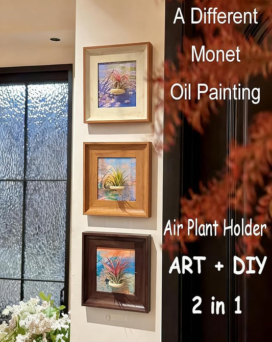 3 Pack Magnetic Monet Wall Art & Air Plant Living Holder 2-in-1 (Impression Sunrise & Water-Lily & Spring by the Seine) DIY Frame Painting Prints Airplant Holder for Living Room Bedroom Office Decor