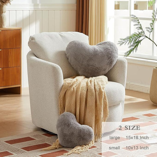 EastTree Heart Pillows, Grey Heart Shaped Pillows, Love Throw Pillows Gifts, Ultra Soft Faux Rabbit Fur Small Cute Pillows, Women Girls Kid Room Decor 10x13 Inch